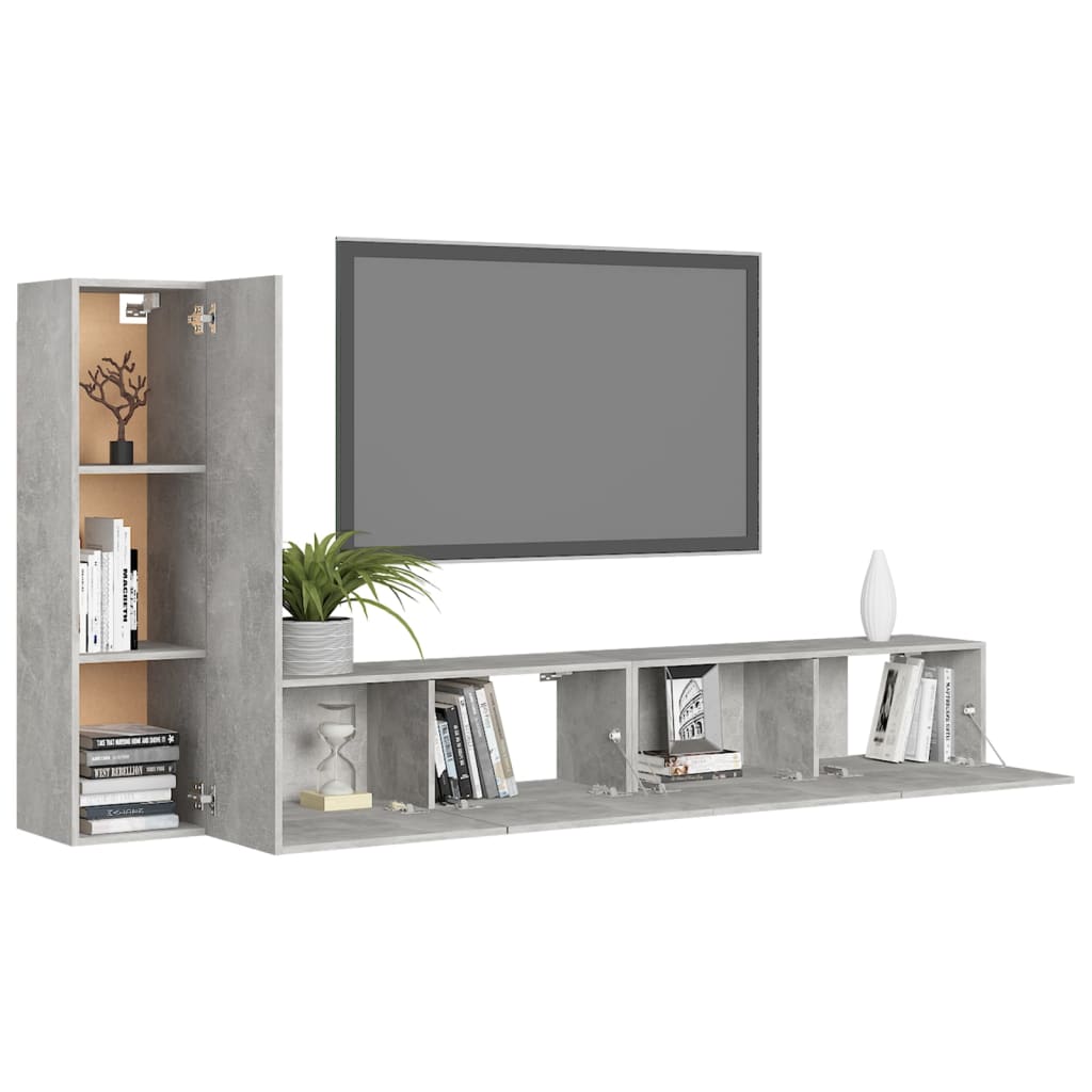 Ensemble de meubles TV 3 pièces en béton gris à base de bois