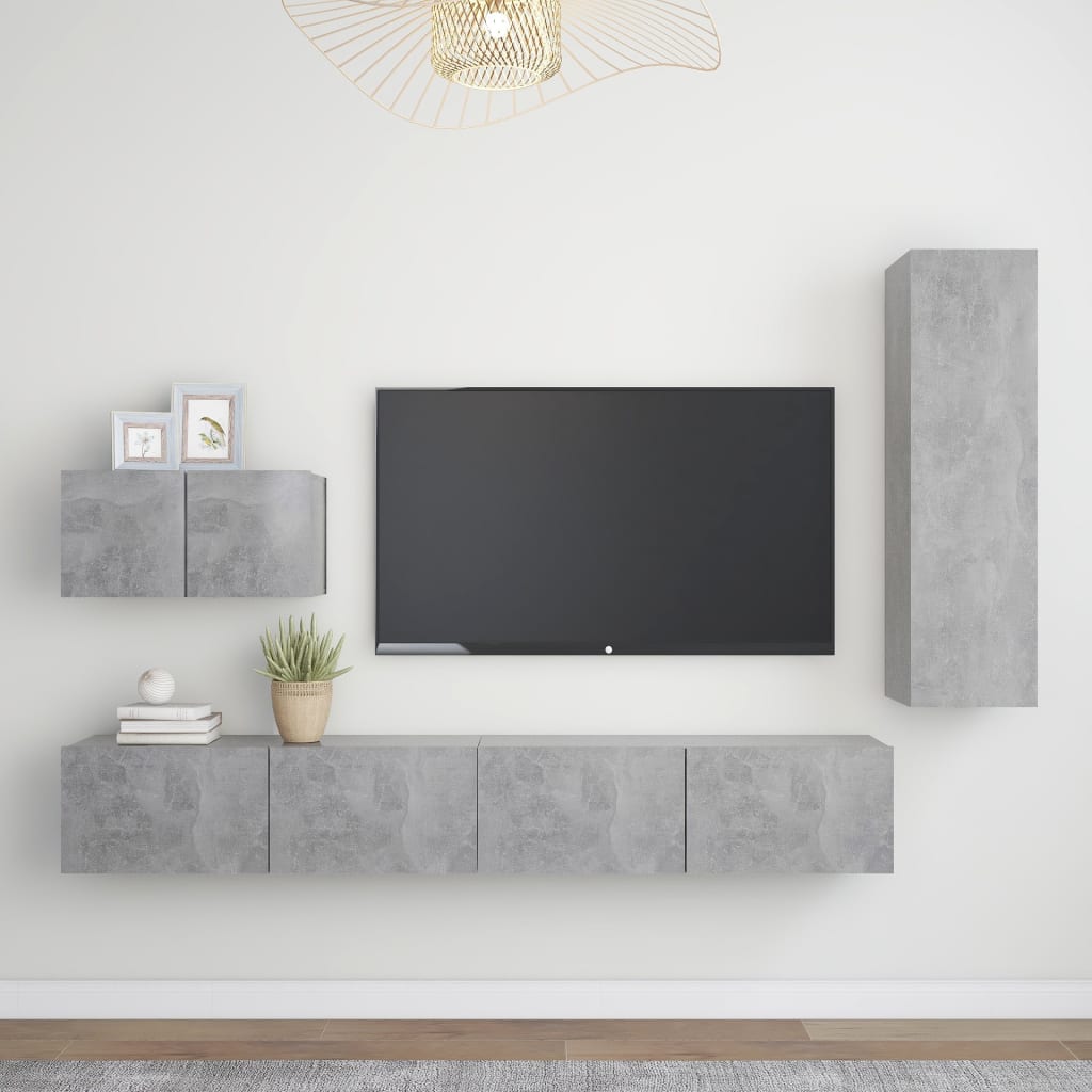 Ensemble de meubles TV 4 pièces en béton gris à base de bois
