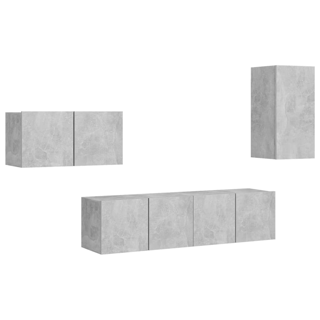 Ensemble de meubles TV 4 pièces en béton gris à base de bois