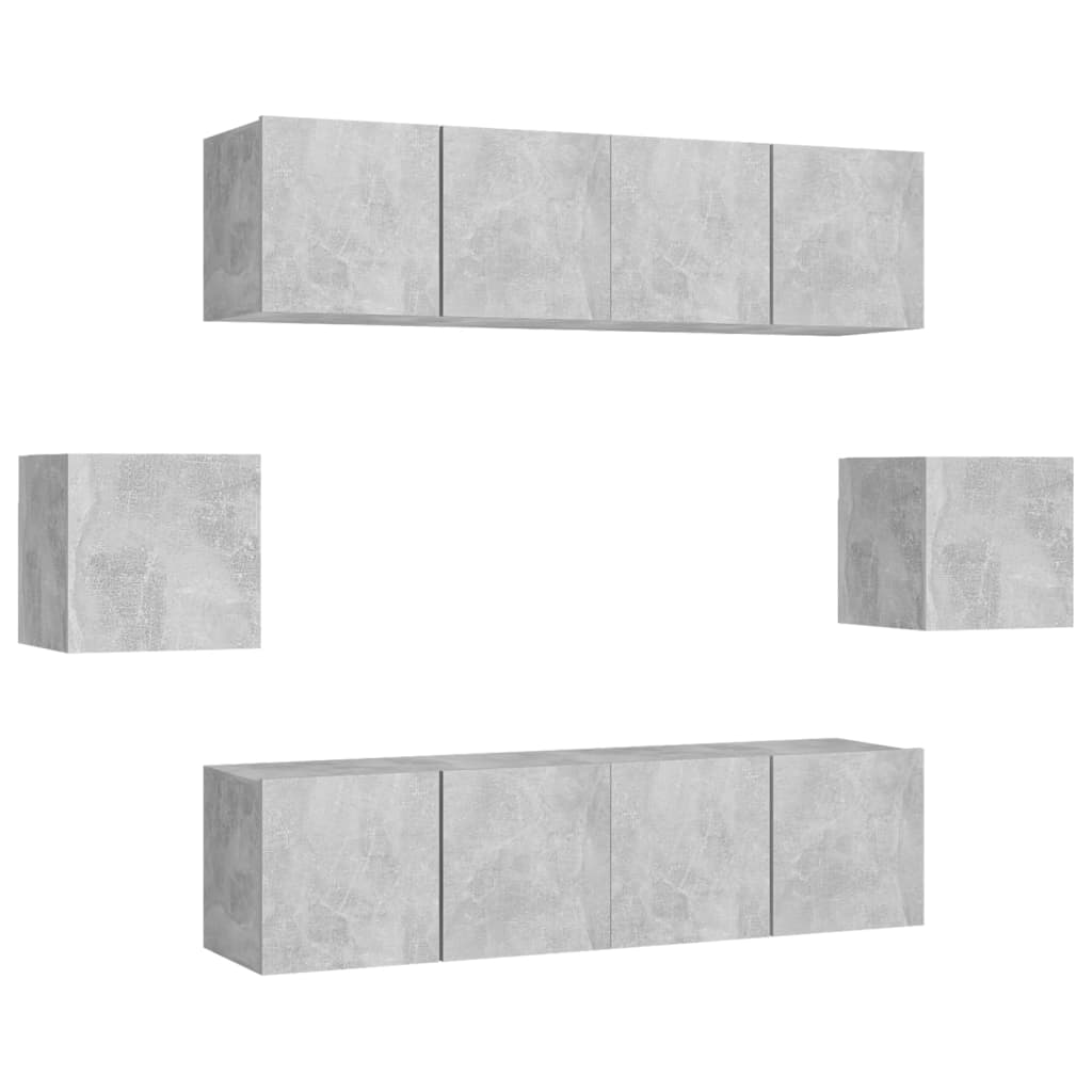 Ensemble de meubles TV 6 pièces en béton gris à base de bois