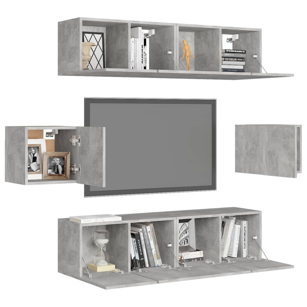 Ensemble de meubles TV 6 pièces en béton gris à base de bois