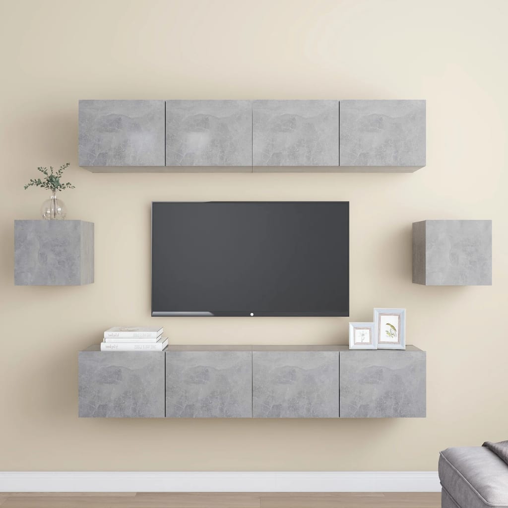 Ensemble de meubles TV 6 pièces en béton gris à base de bois