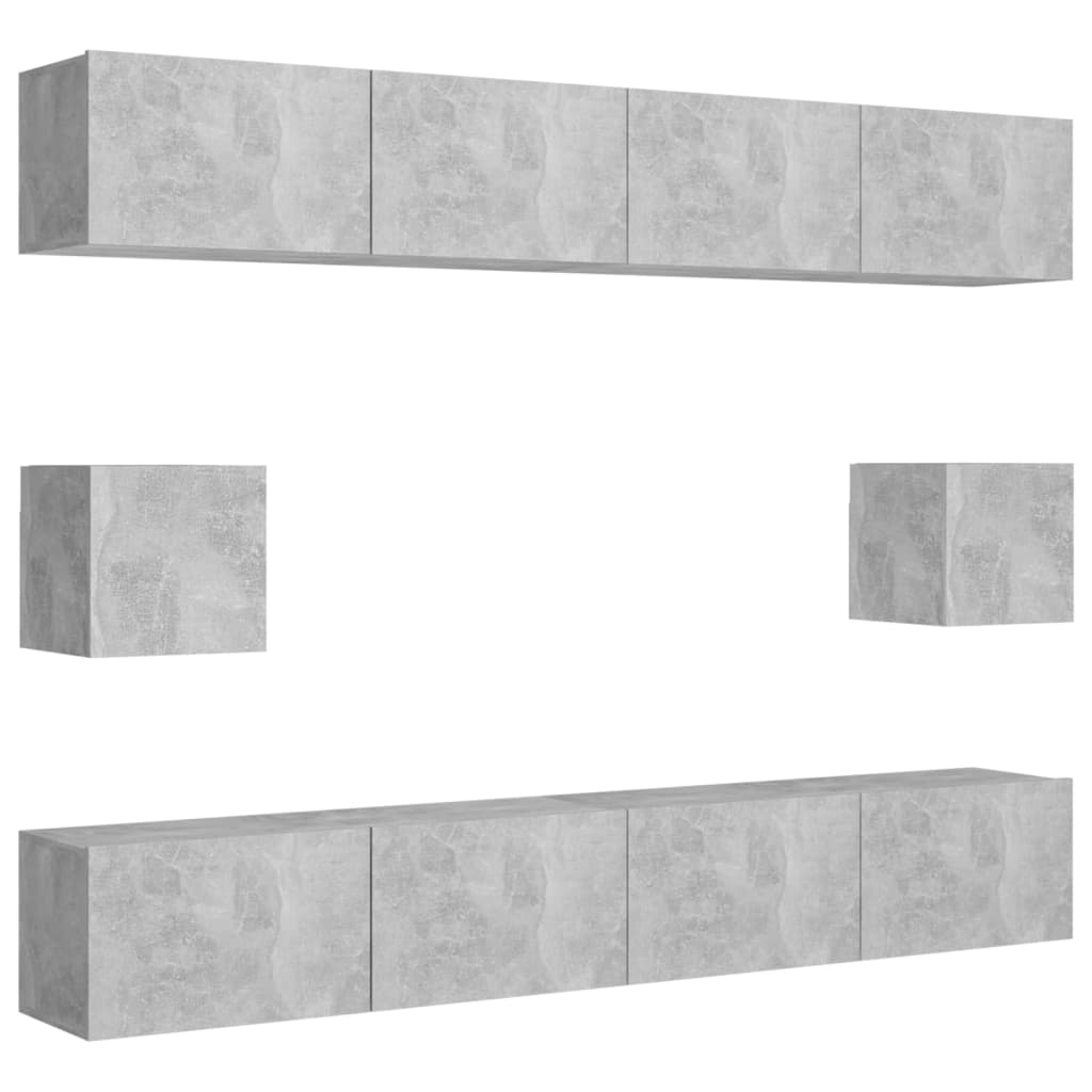 Ensemble de meubles TV 6 pièces en béton gris à base de bois
