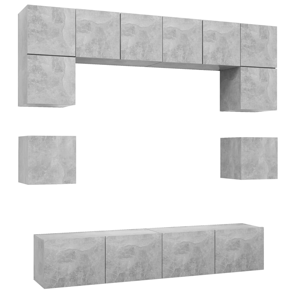 Ensemble de meubles TV 8 pièces en béton gris à base de bois