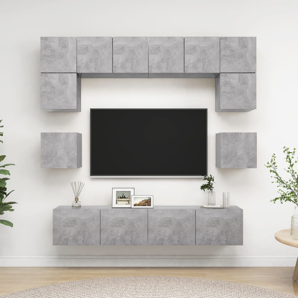 Ensemble de meubles TV 8 pièces en béton gris à base de bois