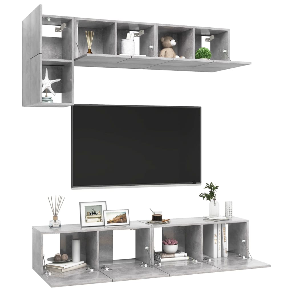 Ensemble de meubles TV 5 pièces en béton gris à base de bois