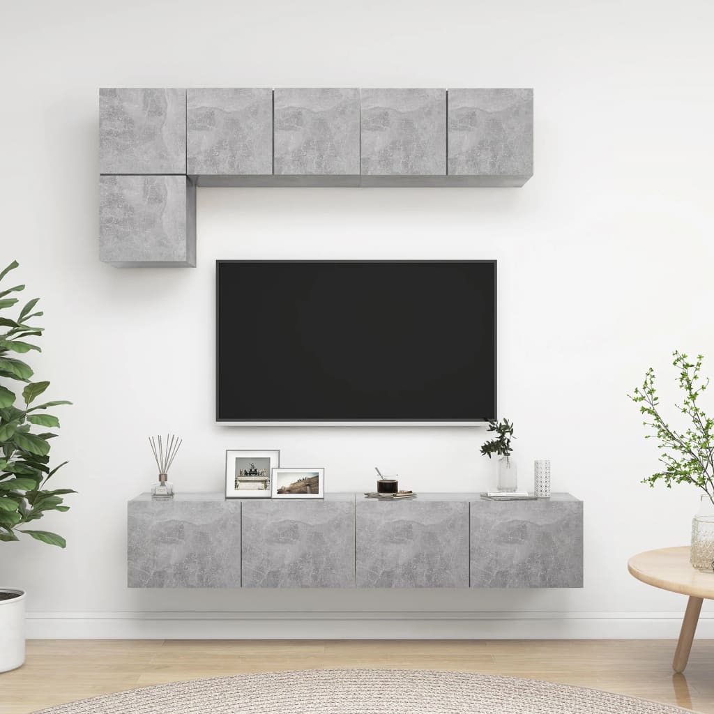 Ensemble de meubles TV 5 pièces en béton gris à base de bois