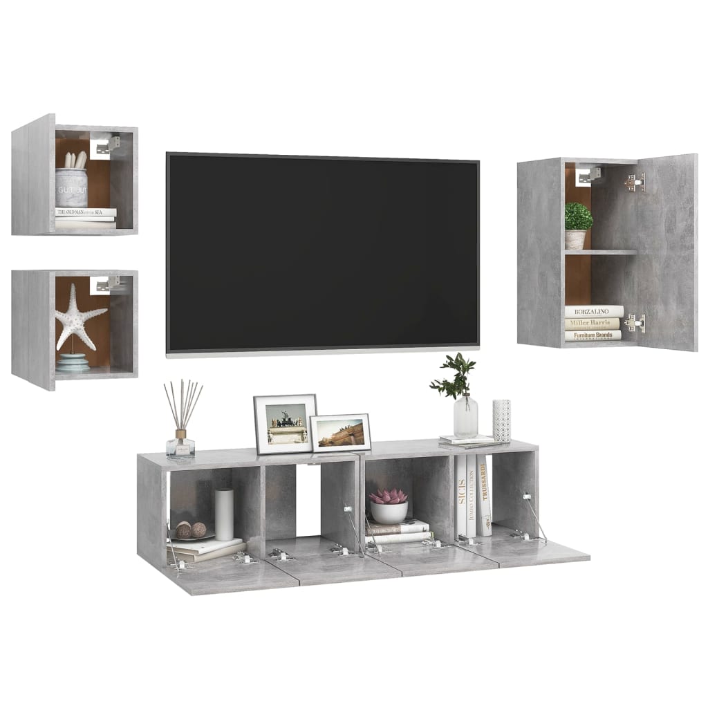 Ensemble de meubles TV 5 pièces en béton gris à base de bois