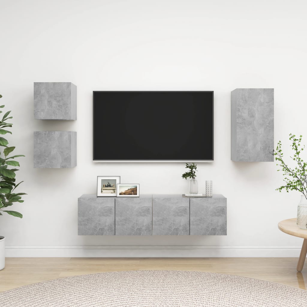 Ensemble de meubles TV 5 pièces en béton gris à base de bois