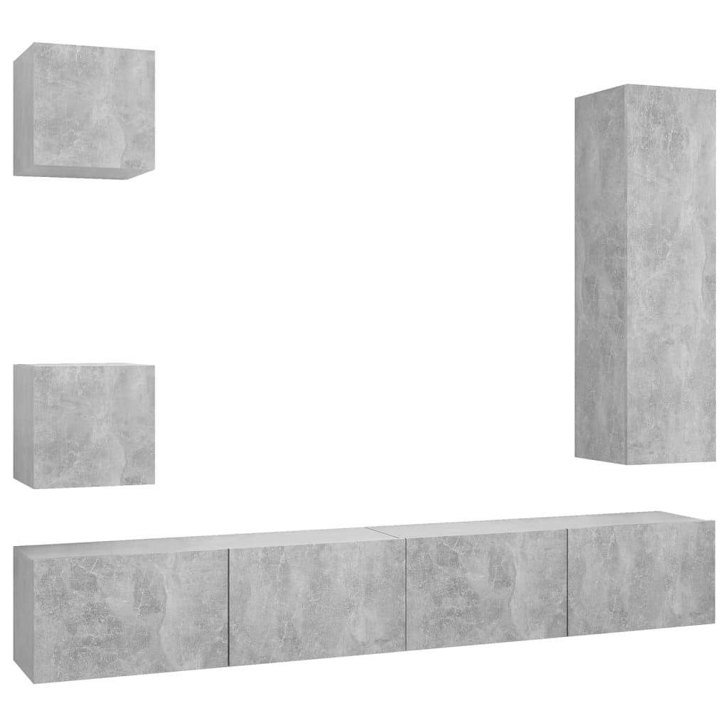 Ensemble de meubles TV 5 pièces en béton gris à base de bois