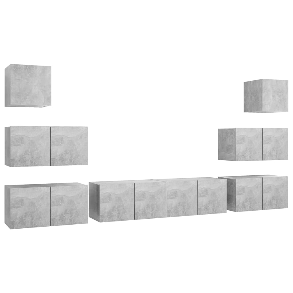 Ensemble de meubles TV 8 pièces en béton gris à base de bois