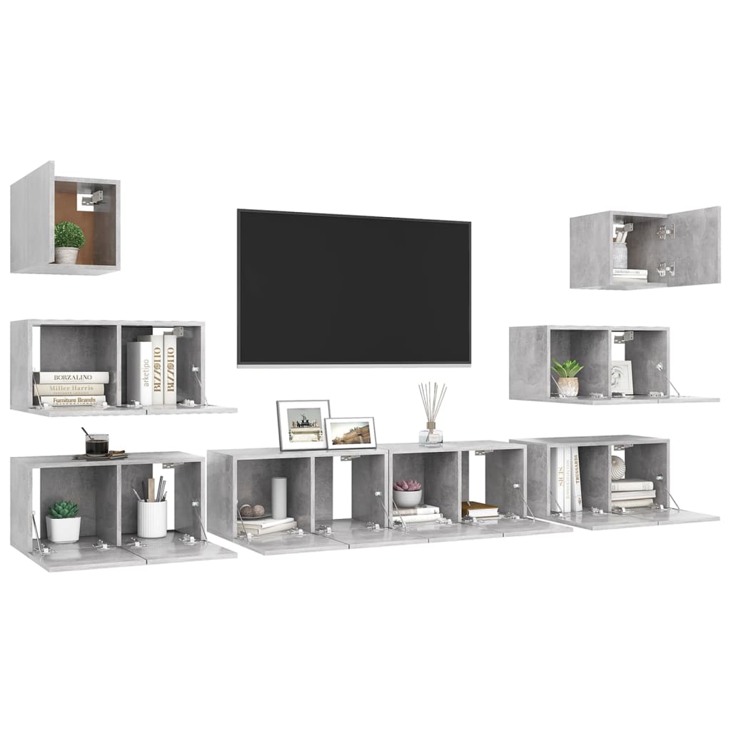Ensemble de meubles TV 8 pièces en béton gris à base de bois