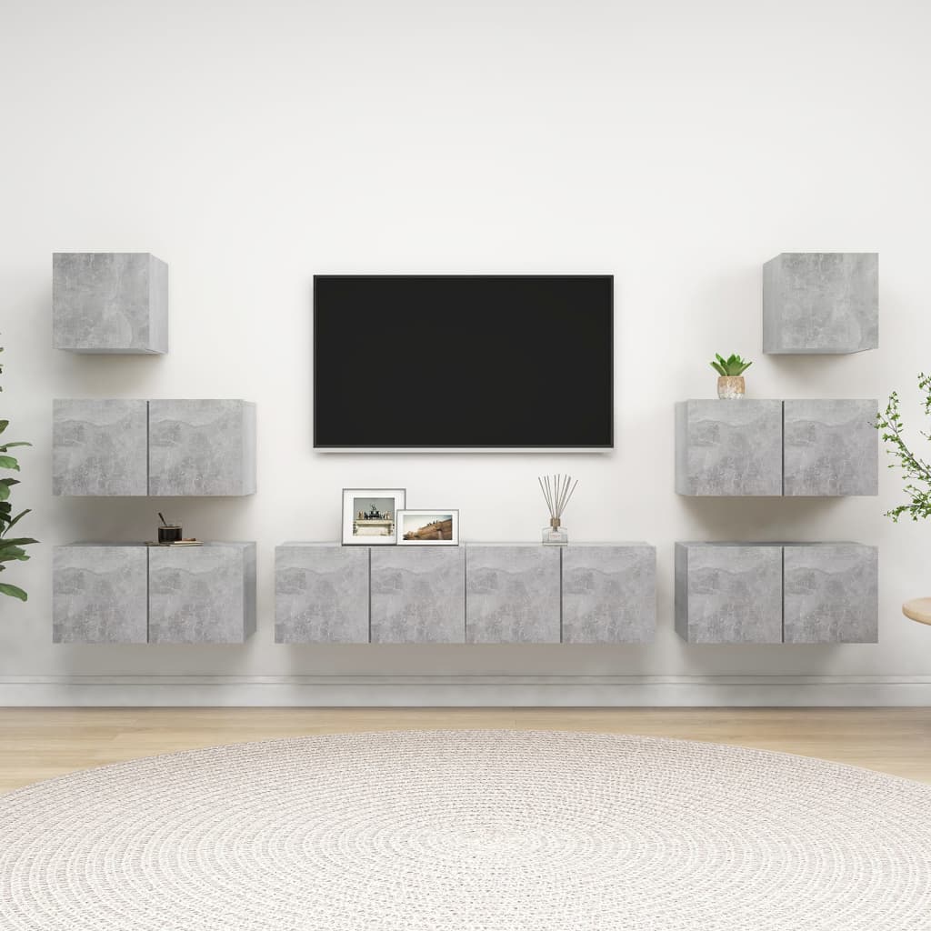 Ensemble de meubles TV 8 pièces en béton gris à base de bois