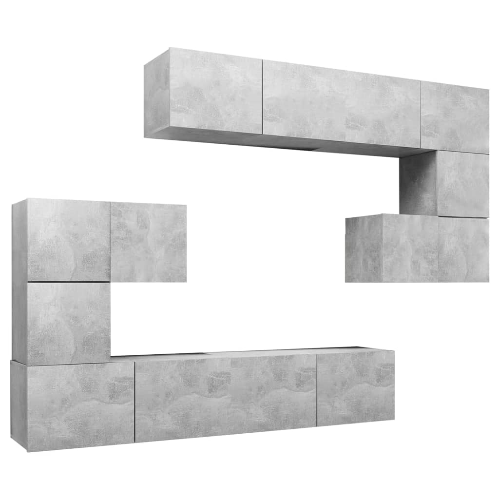 Ensemble de meubles TV 8 pièces en béton gris à base de bois