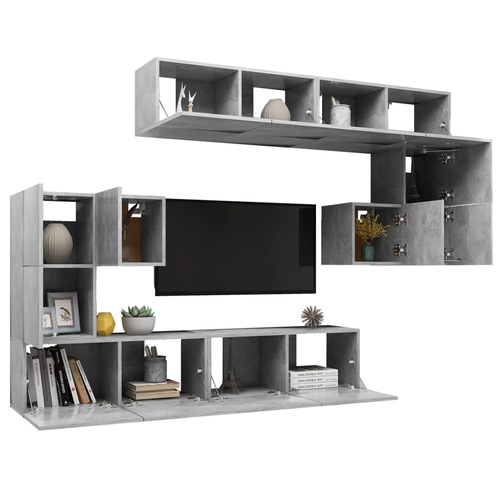 Ensemble de meubles TV 8 pièces en béton gris à base de bois