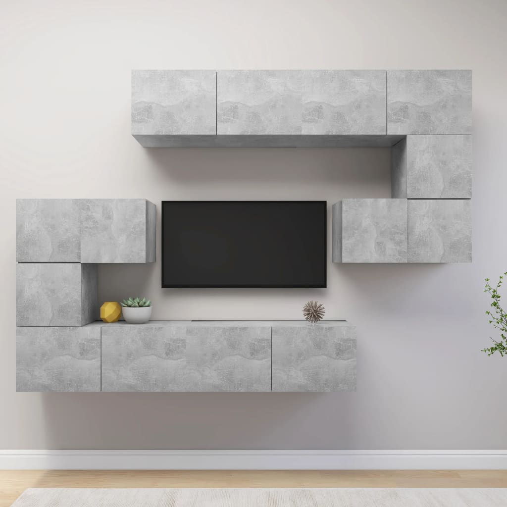 Ensemble de meubles TV 8 pièces en béton gris à base de bois
