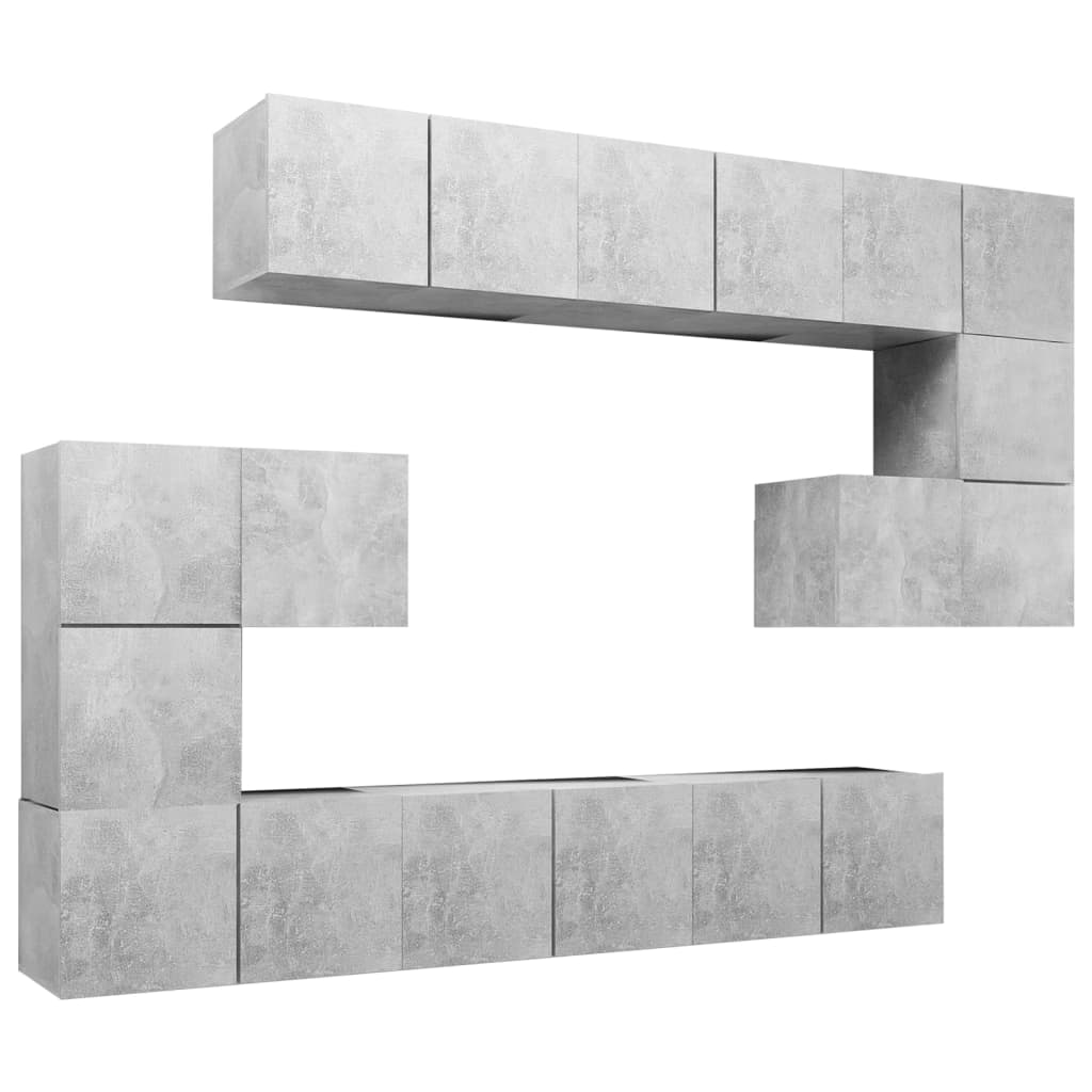 10-piece TV cabinet set concrete grey wood-based material