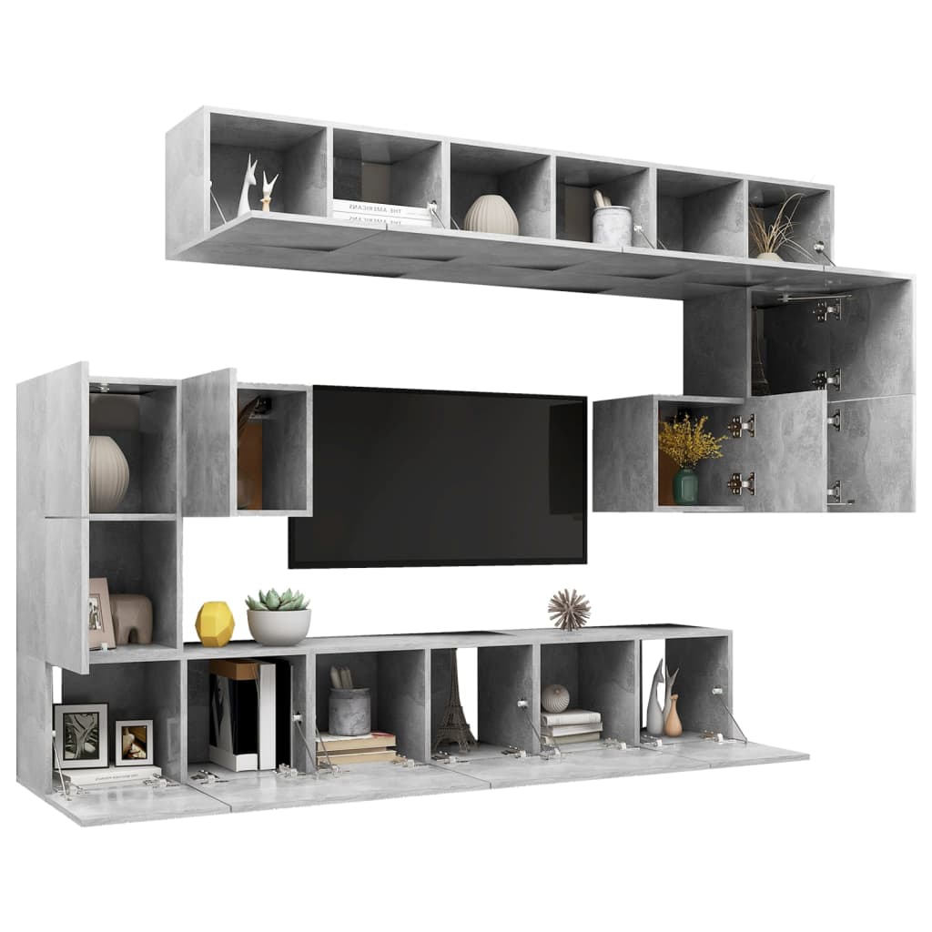 10-piece TV cabinet set concrete grey wood-based material