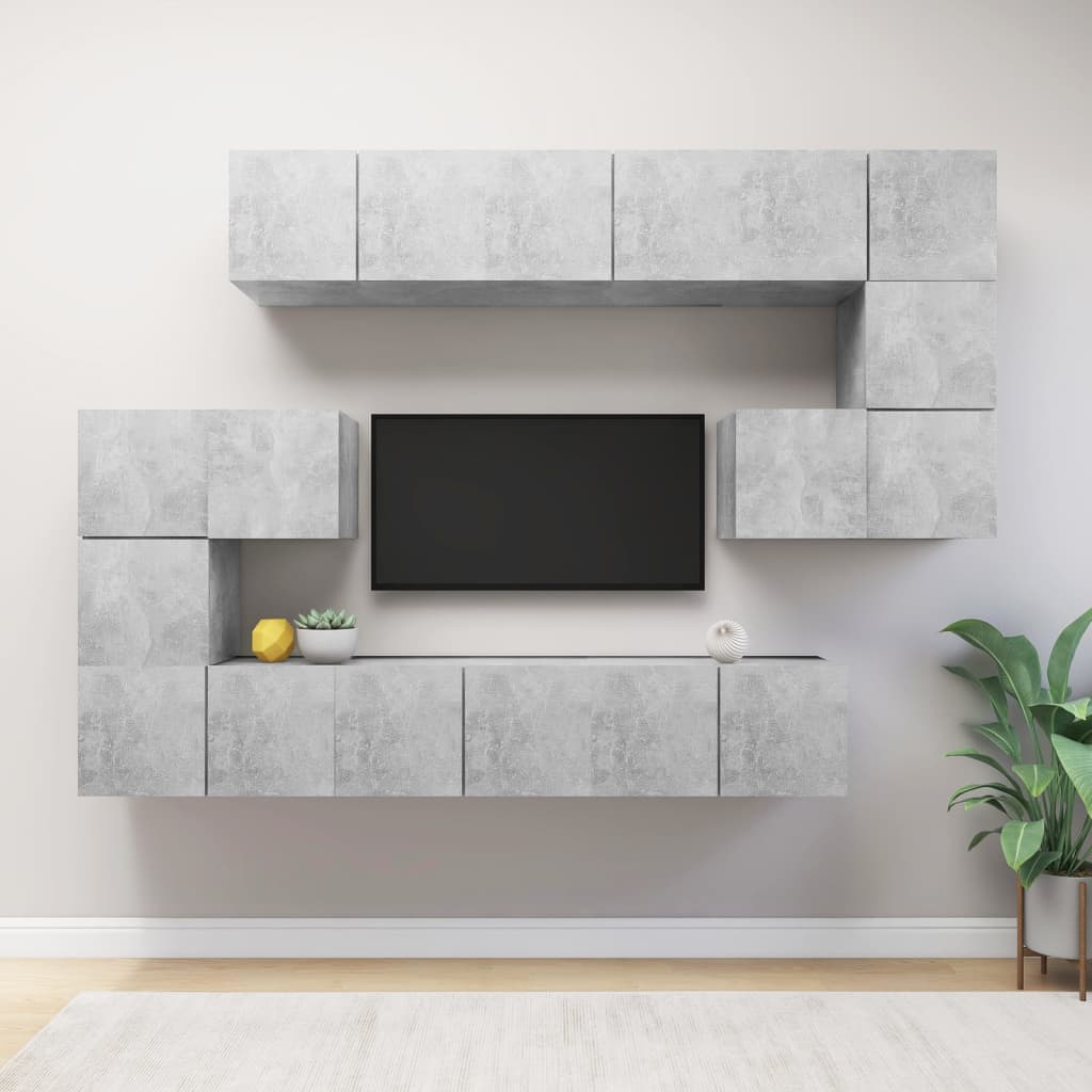10-piece TV cabinet set concrete grey wood-based material