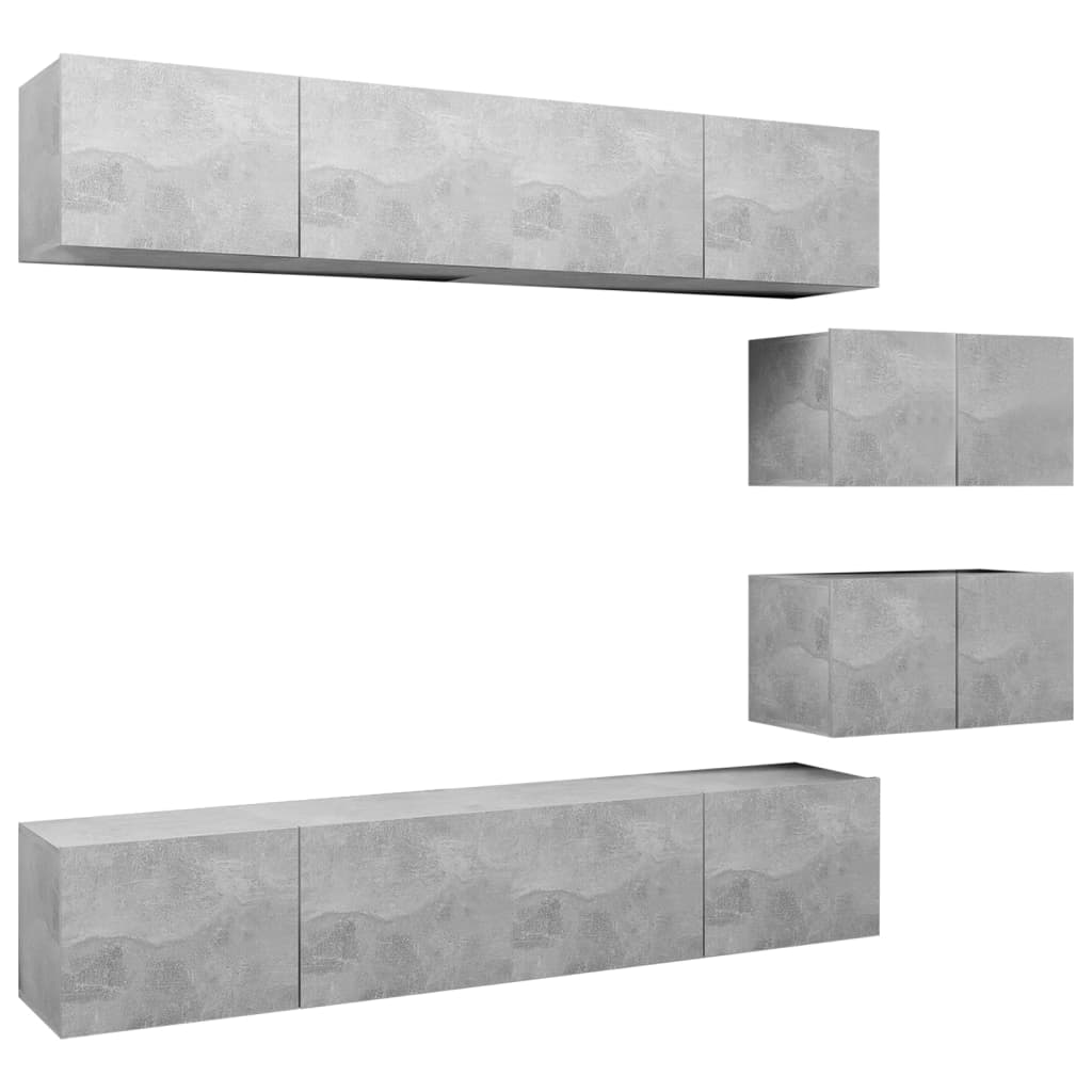Ensemble de meubles TV 6 pièces en béton gris à base de bois