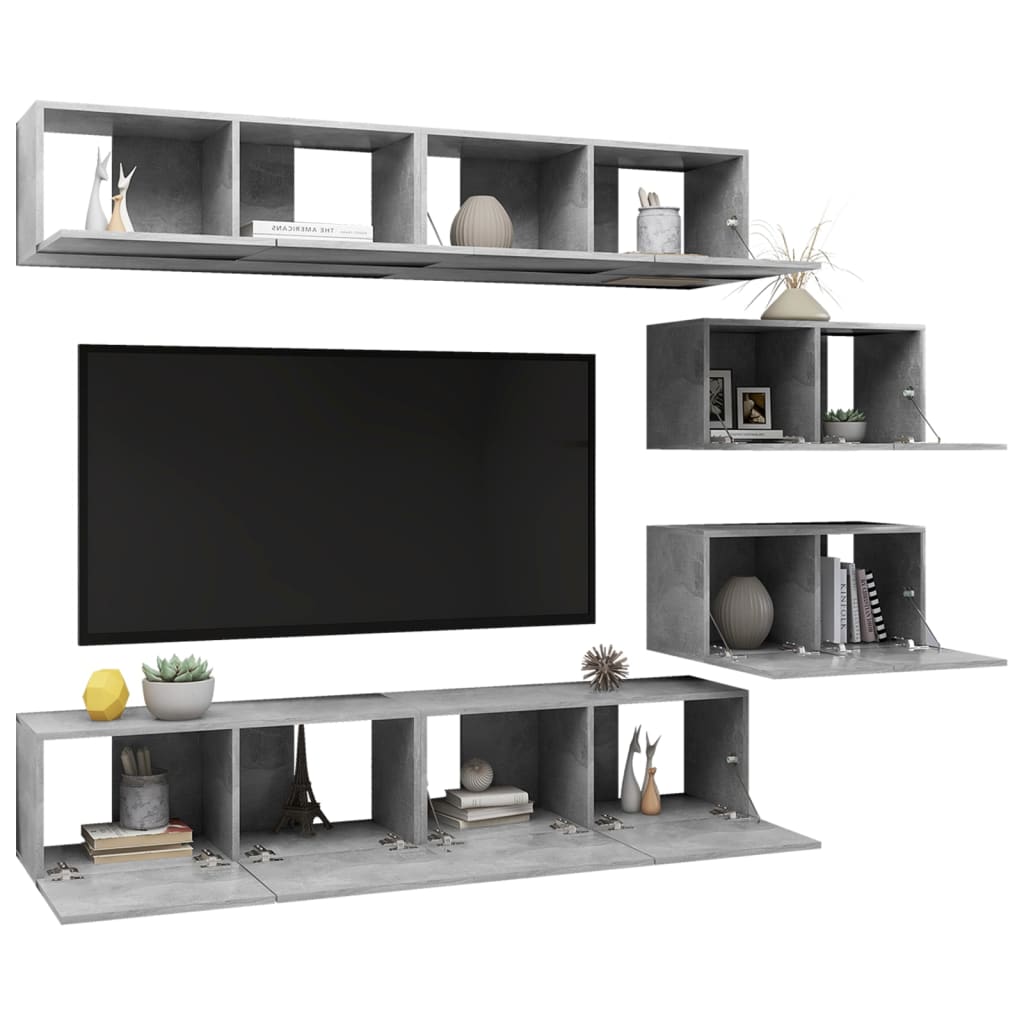 Ensemble de meubles TV 6 pièces en béton gris à base de bois