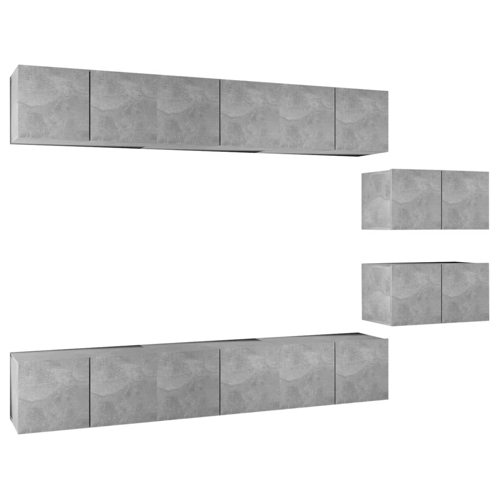 Meubles TV 8 pièces. Bois gris béton.