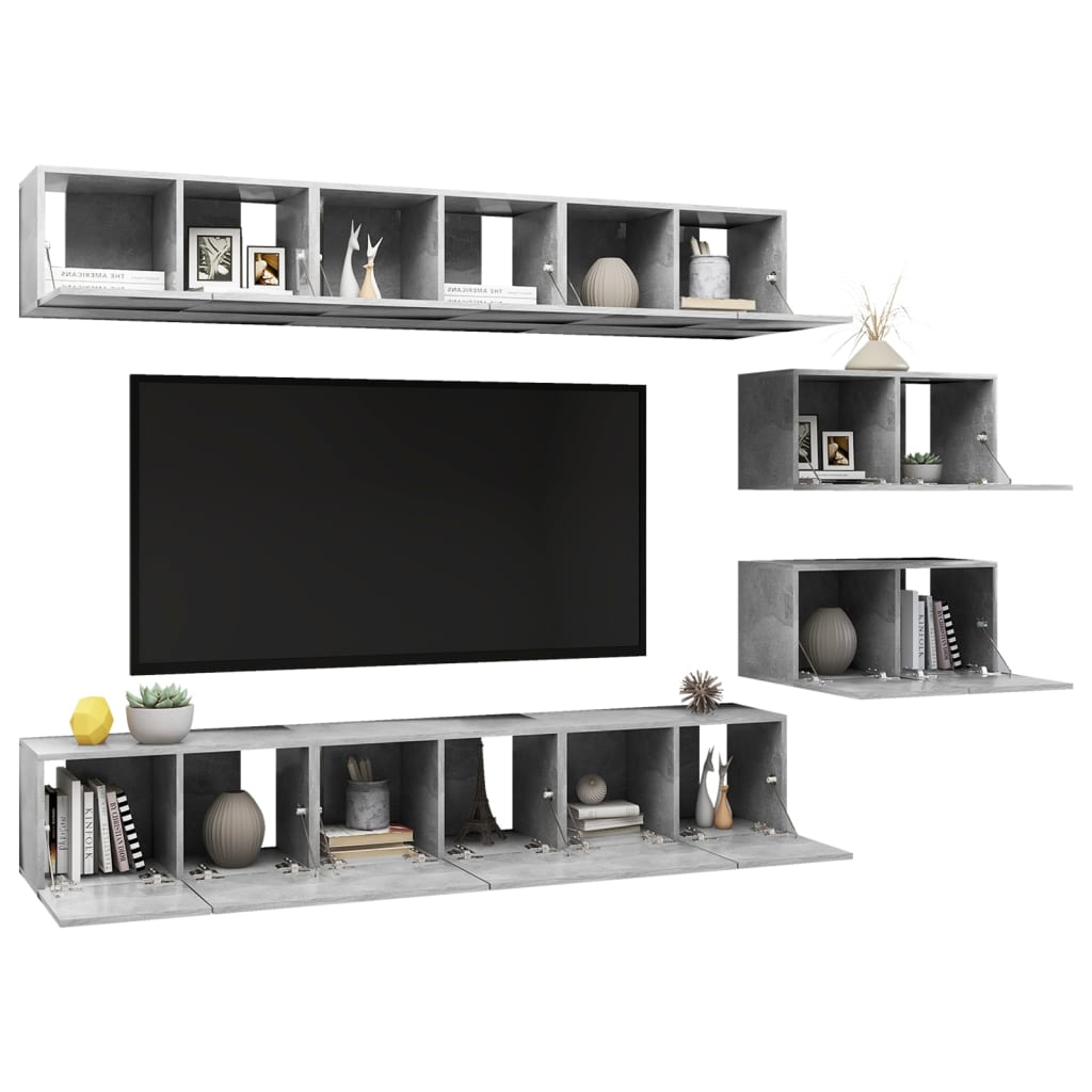 Meubles TV 8 pièces. Bois gris béton.