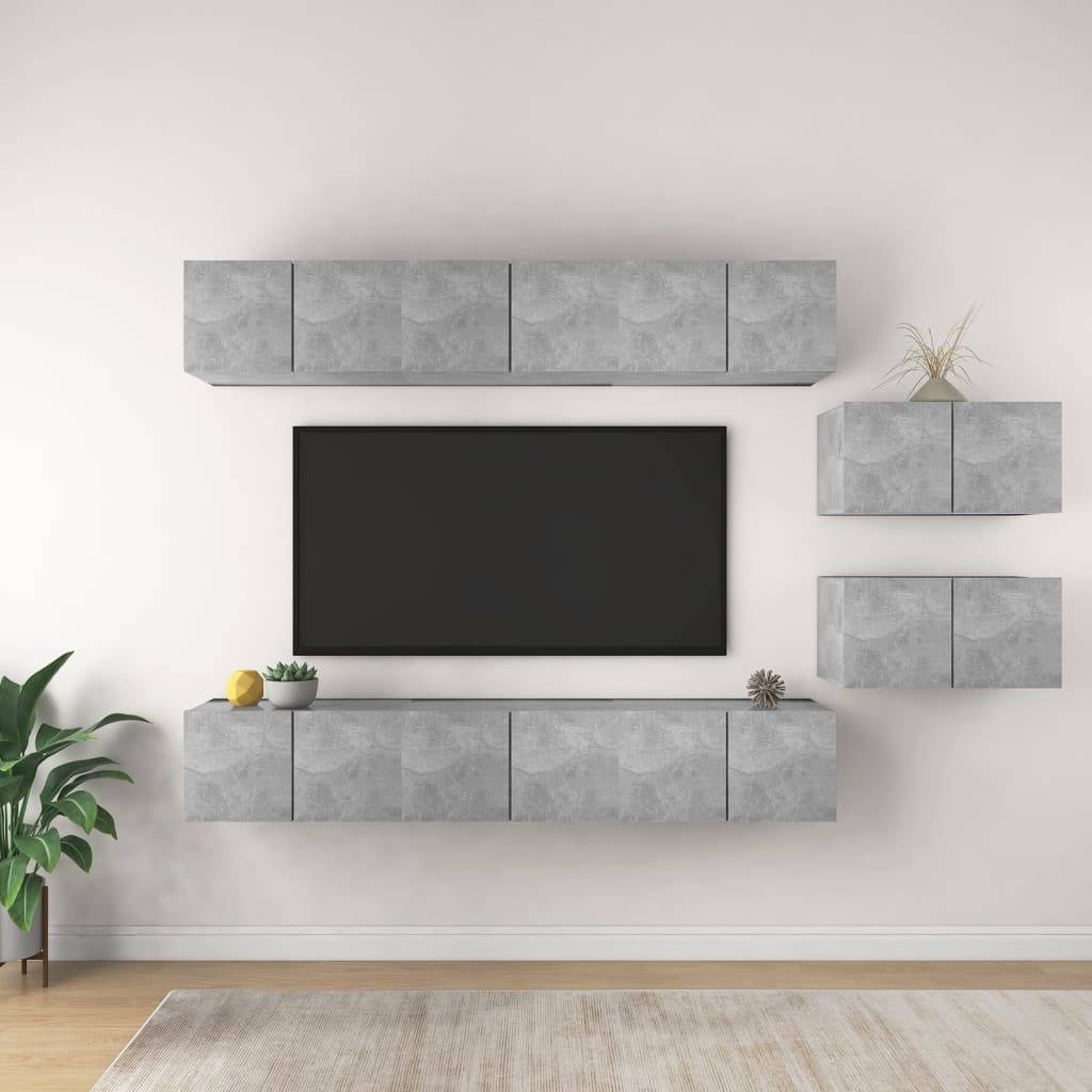 Meubles TV 8 pièces. Bois gris béton.