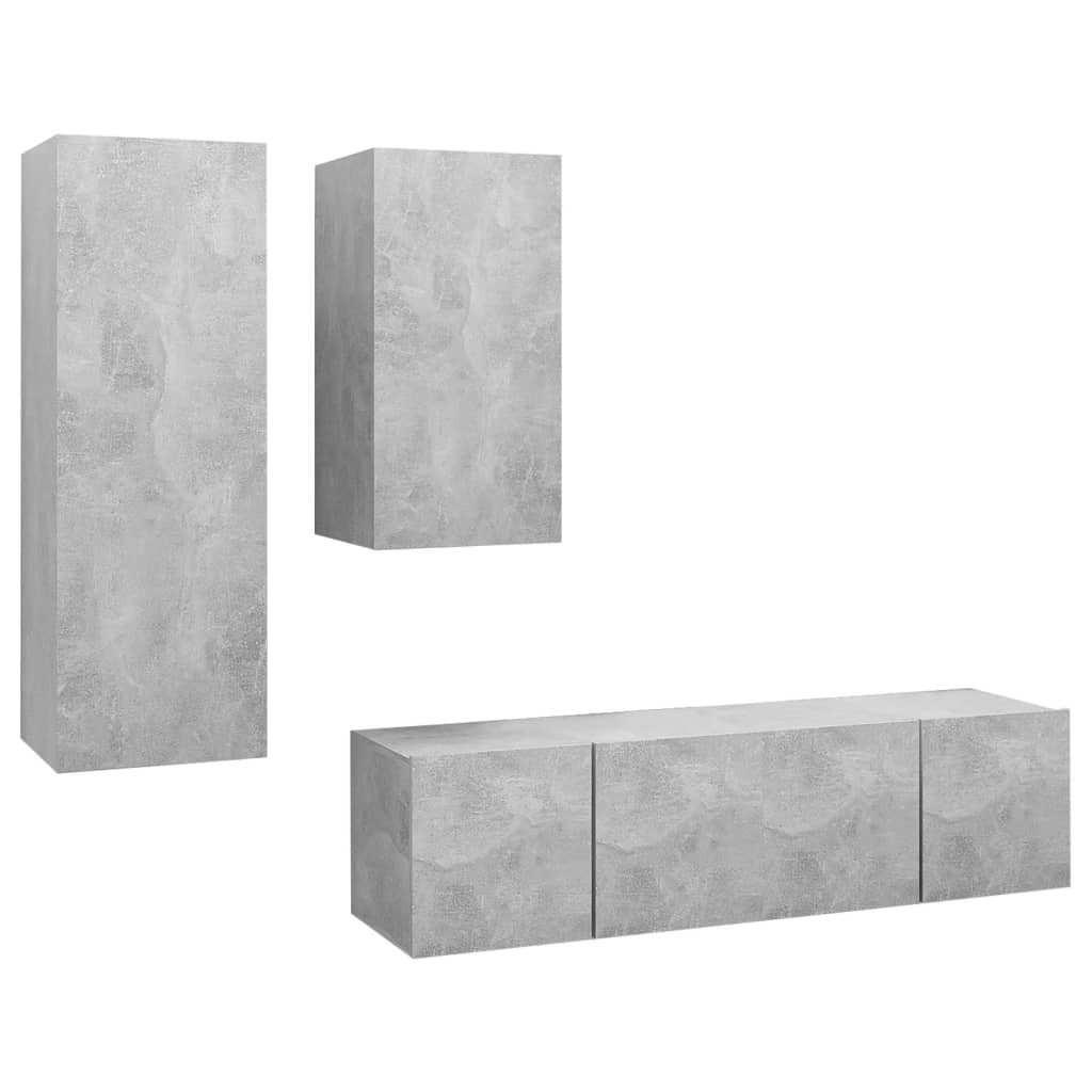 Ensemble de meubles TV 4 pièces en béton gris à base de bois
