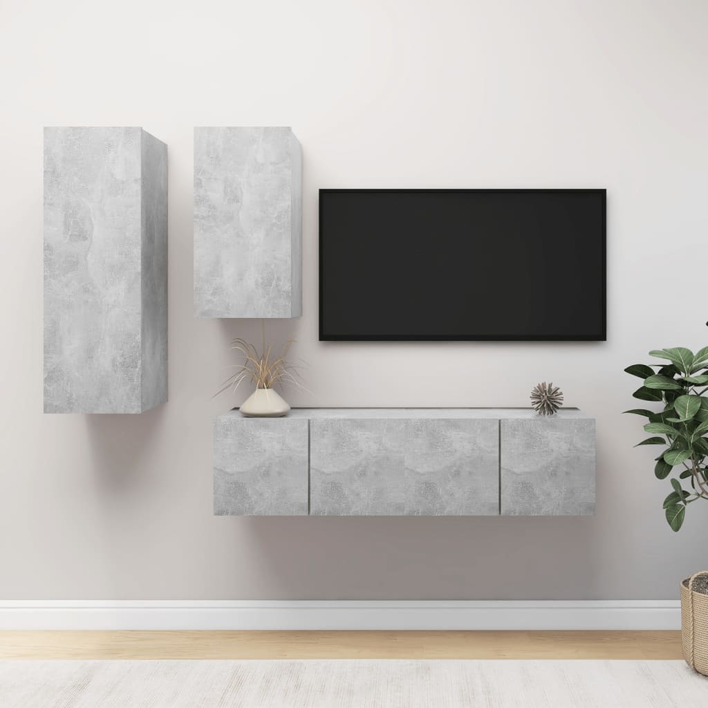 Ensemble de meubles TV 4 pièces en béton gris à base de bois