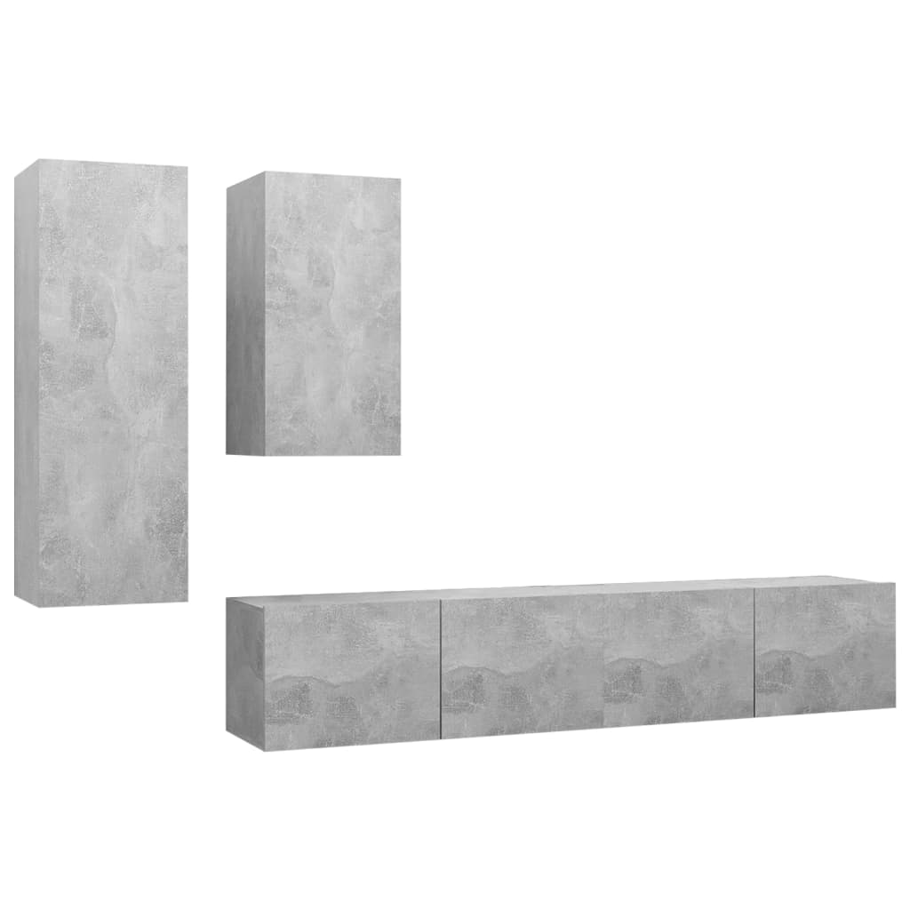 Ensemble de meubles TV 4 pièces en béton gris à base de bois