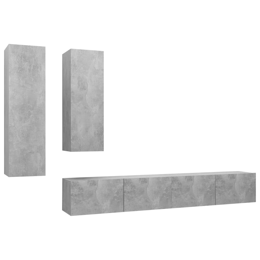 Ensemble de meubles TV 4 pièces en béton gris à base de bois