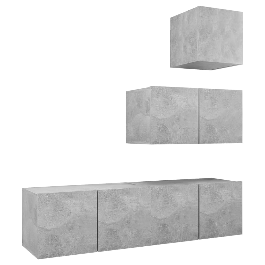 Ensemble de meubles TV 4 pièces en béton gris à base de bois