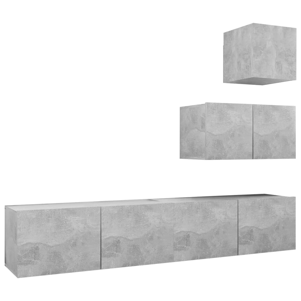 Ensemble de meubles TV 4 pièces en béton gris à base de bois