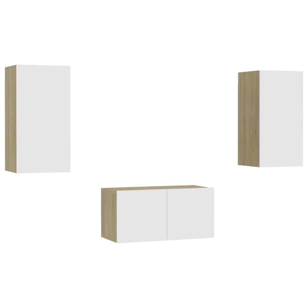 Ensemble de meubles TV 3 pièces en bois de chêne Sonoma blanc