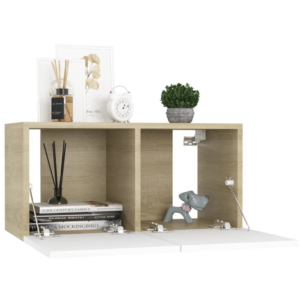 Ensemble de meubles TV 3 pièces en bois de chêne Sonoma blanc
