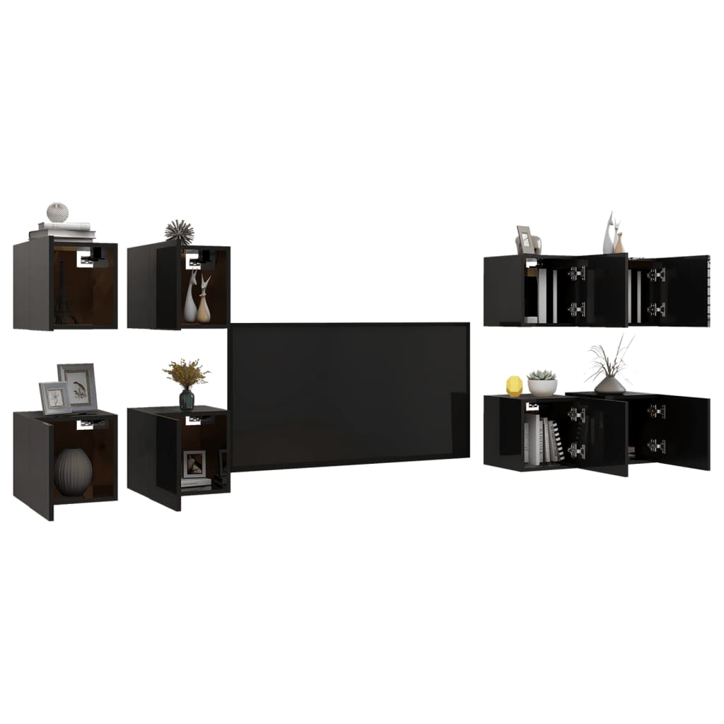 TV wall cabinets 8 pcs. High-gloss black 30.5x30x30 cm