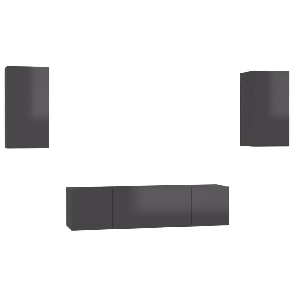 Ensemble de meubles TV 4 pièces, gris brillant, matériau à base de bois