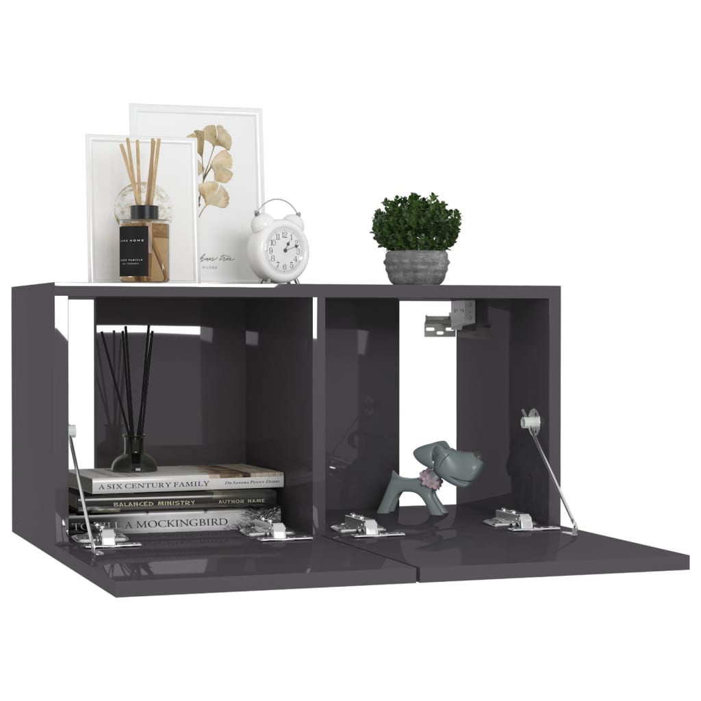 Ensemble de meubles TV 4 pièces, gris brillant, matériau à base de bois