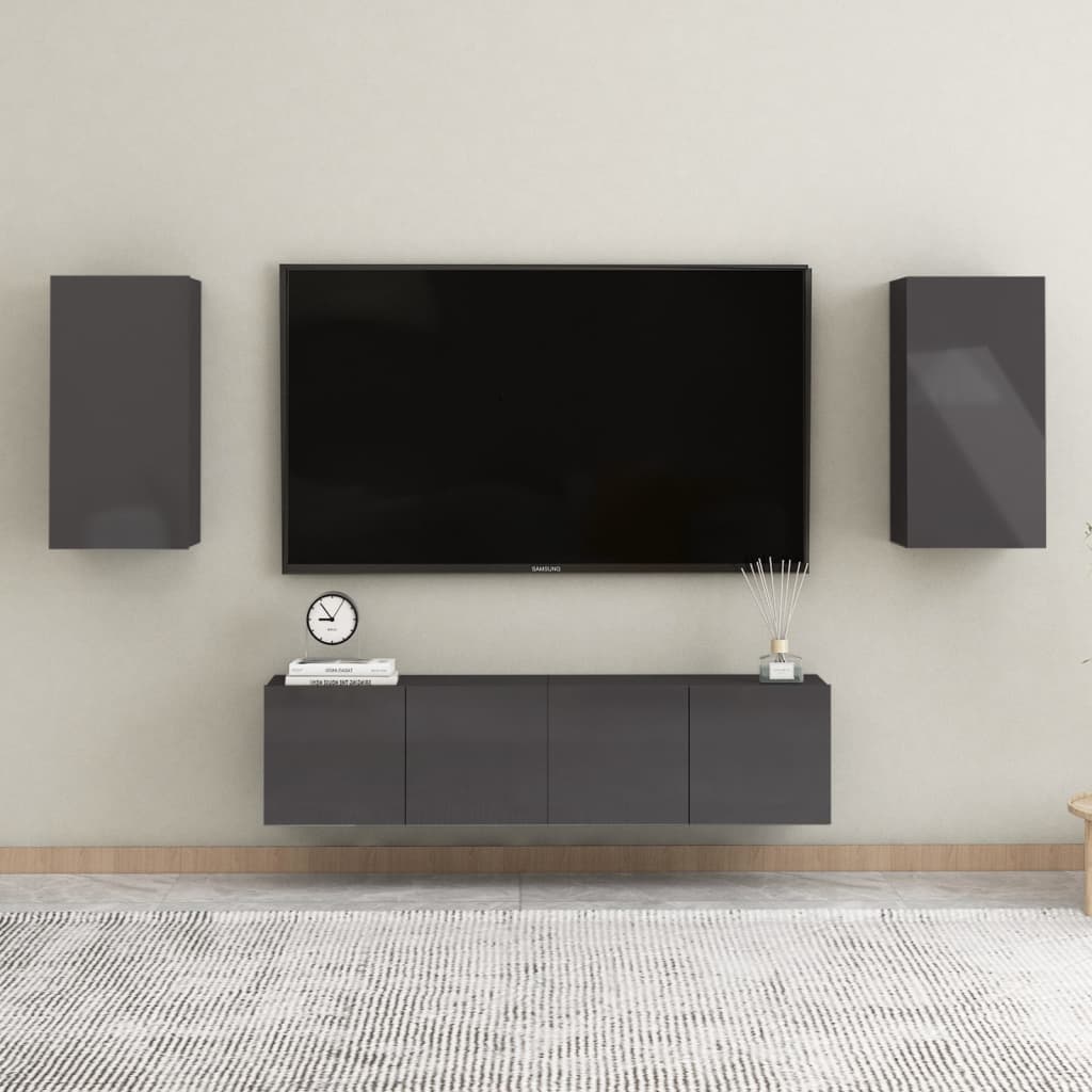 Ensemble de meubles TV 4 pièces, gris brillant, matériau à base de bois