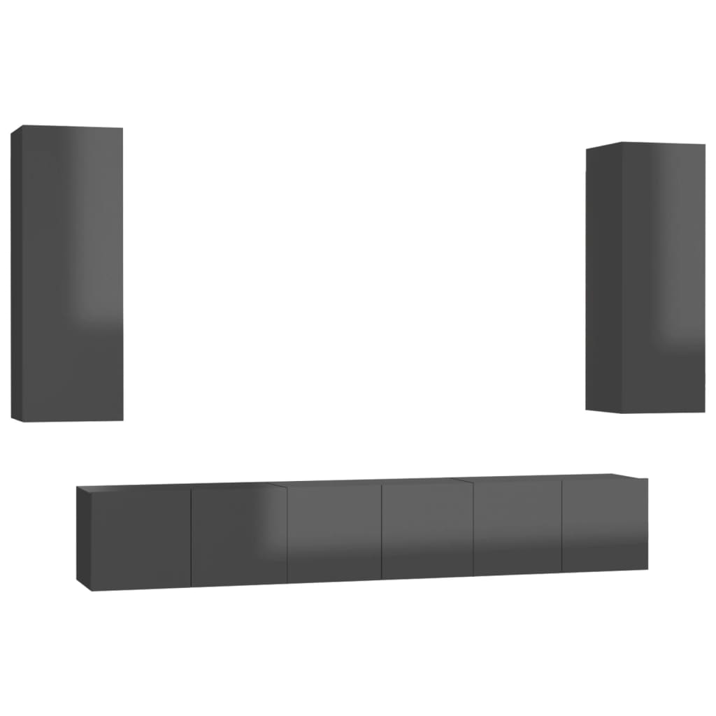 Ensemble de meubles TV 5 pièces, gris brillant, matériau à base de bois