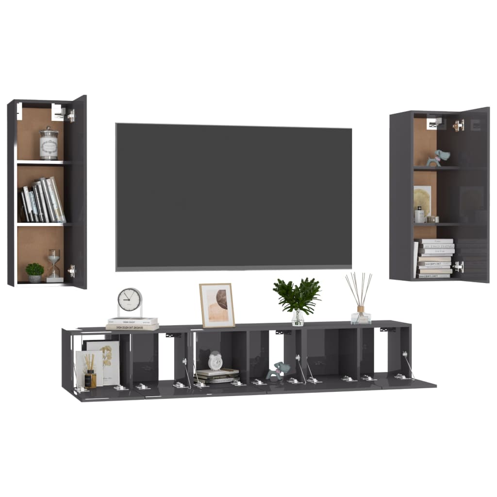 Ensemble de meubles TV 5 pièces, gris brillant, matériau à base de bois