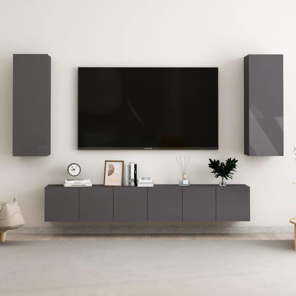 Ensemble de meubles TV 5 pièces, gris brillant, matériau à base de bois