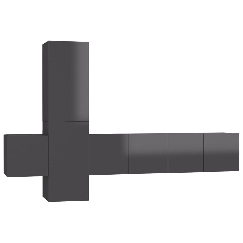 Ensemble de meubles TV 5 pièces, gris brillant, matériau à base de bois