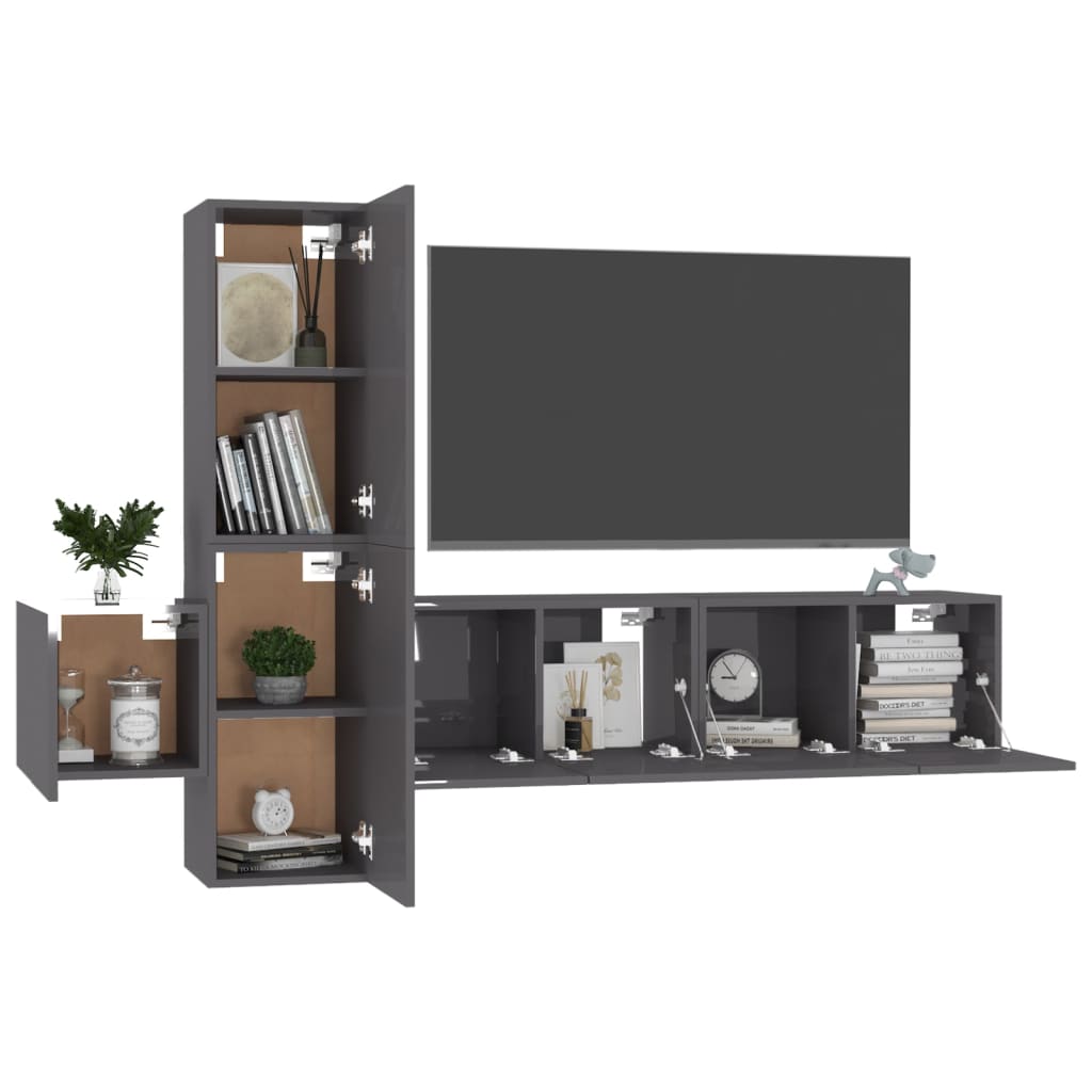 Ensemble de meubles TV 5 pièces, gris brillant, matériau à base de bois
