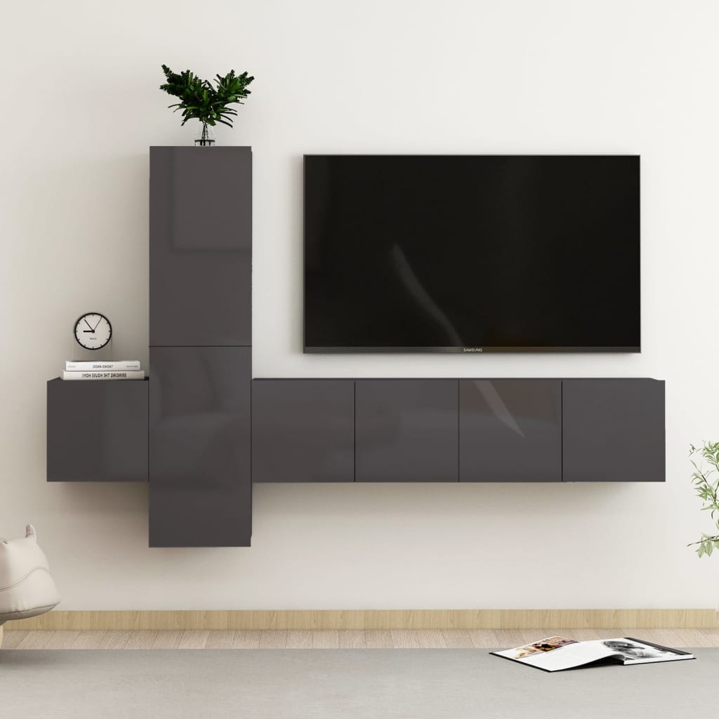 Ensemble de meubles TV 5 pièces, gris brillant, matériau à base de bois