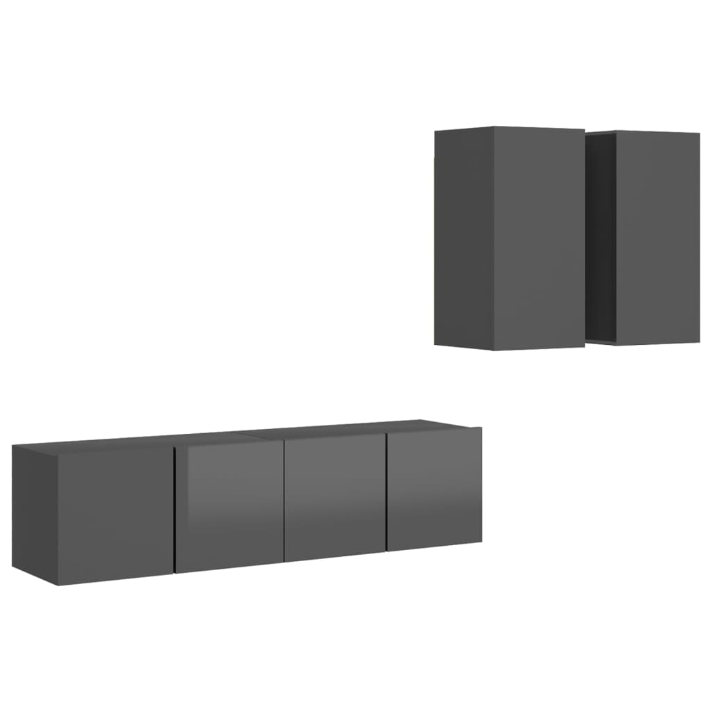Ensemble de meubles TV 4 pièces, gris brillant, matériau à base de bois