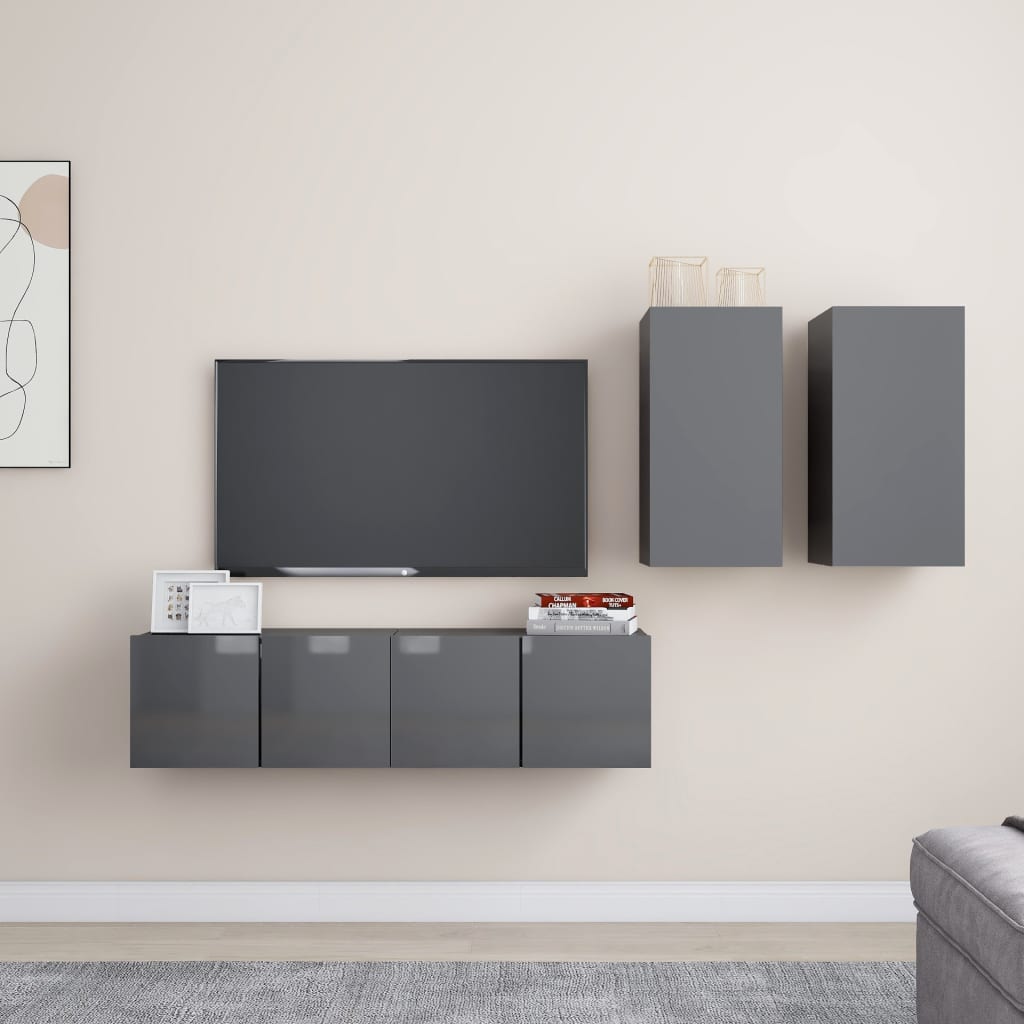 Ensemble de meubles TV 4 pièces, gris brillant, matériau à base de bois