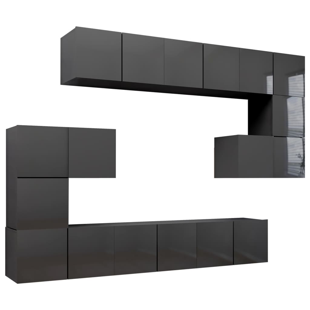 10-piece TV cabinet set, high-gloss grey, wood-based material