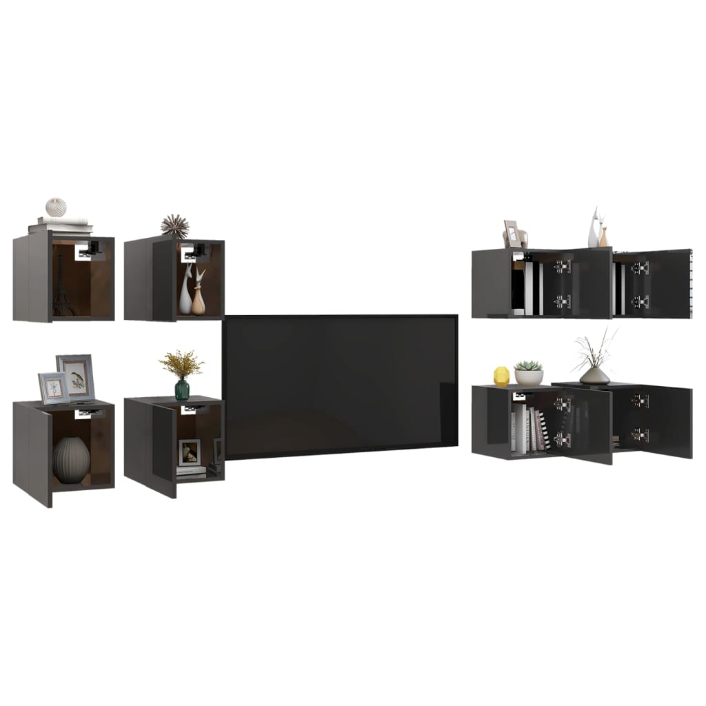 TV wall cabinets 8 pcs. High-gloss grey 30.5x30x30 cm
